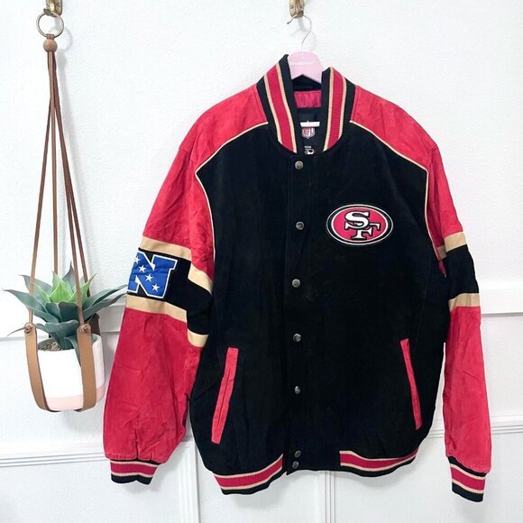 Vintage SF 49ers NFL Embroidery Wool Varsity Leather Jacket Size XXL - Picture 1 of 5